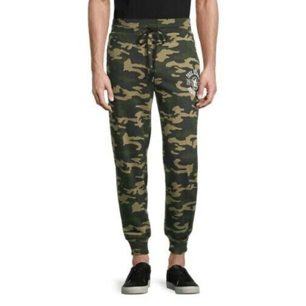 True Religion mens Camo Print Logo Jogger Pants Sweatpants size Large retail $99